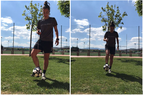 Chini Pizarro, jugadora del EDF Logroño en Primera Iberdrola practicando con su SenseBall
